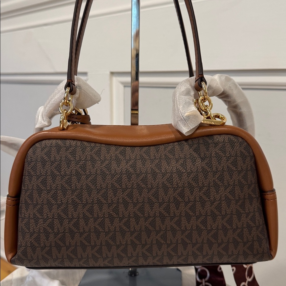 Michael Kors Bag Jet Set Signature Brown Leather Satchel Crossbody - Picture 6 of 16